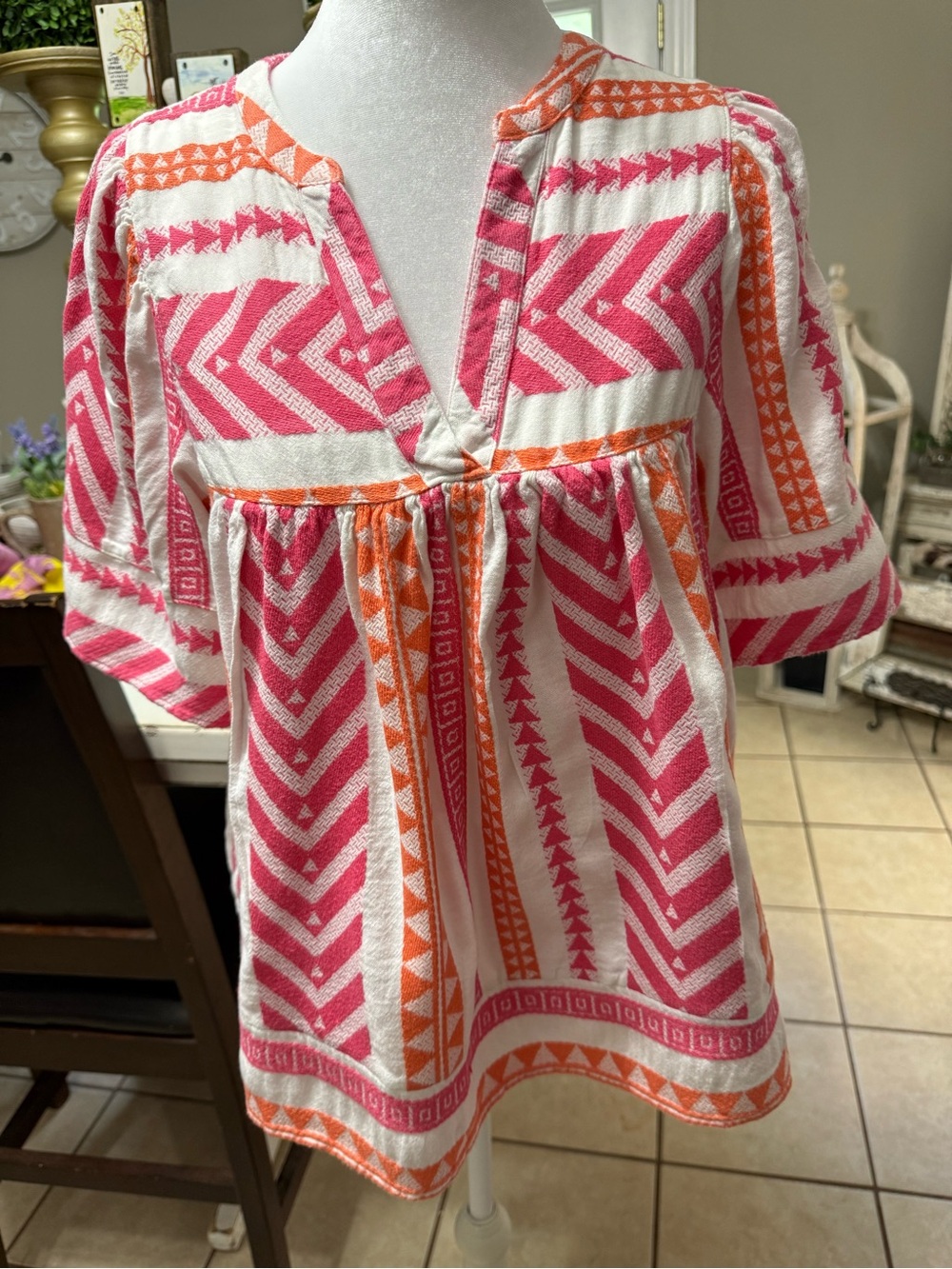 Old Navy Pink & Orange Geometric Peasant Tunic - Picture 2 of 6